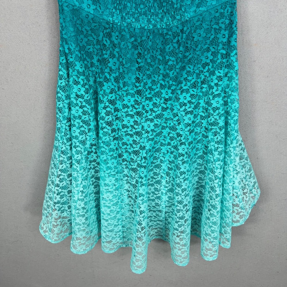 Betsey Johnson Halter Dress Womens 4 Teal Floral Lace Ombre High Low Party Prom - Picture 2 of 11